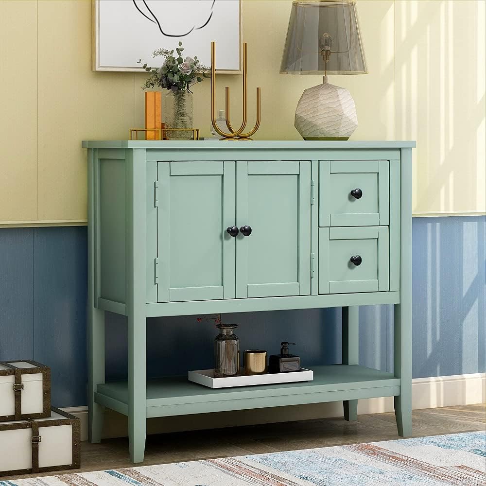 Green Wood Console Table with 2 Drawers C715927