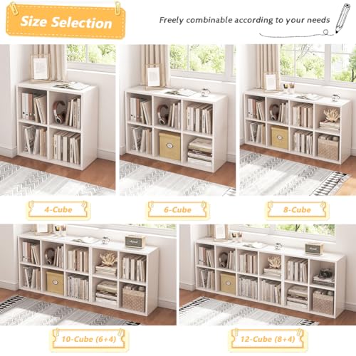 Oak 6 Cube Organizer Bookcase with Fabric Storage Bins J164
