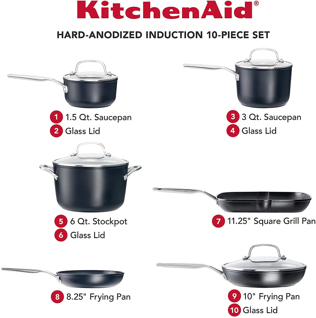 Hard Anodized Induction Nonstick Frying Pans Set 4 Piece Matte Black K677