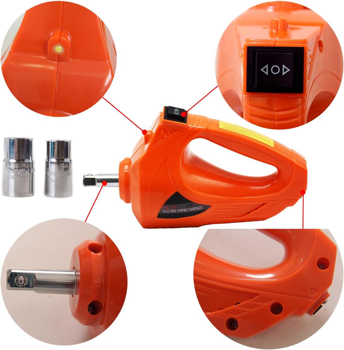 12V DC Electric Hydraulic Floor Jack and Tire Inflator Pump and LED Flashlight 3 in 1 Set with Electric Impact Wrench Car Repair Tool Kit R14023