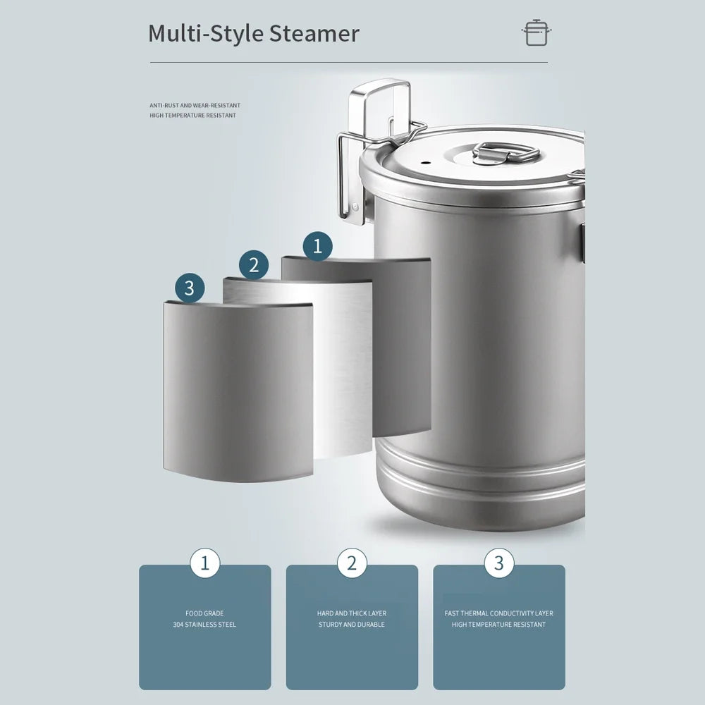 Large Capacity Stainless Steel Camping Cooking Pot with Removable Handle Y85797