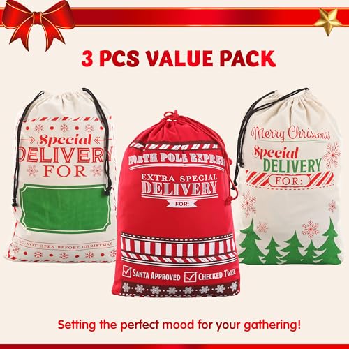 3 PCS Christmas Drawstring Burlap Sack P1962
