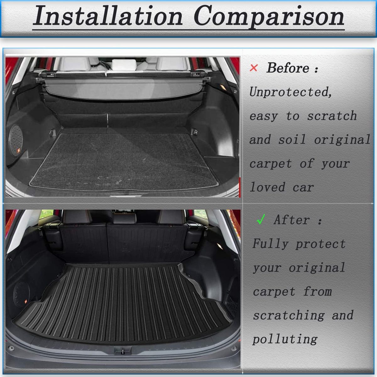 All Weather Rear Cargo Trunk Tray Floor Mats for 2011-2019 Ford Explorer 5 seats H2381