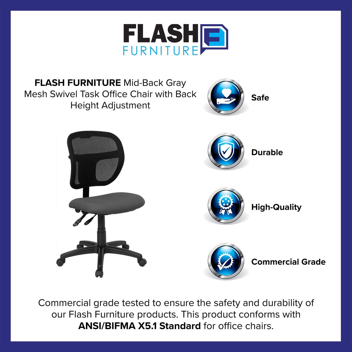 Gray Fabric Mid-Back Task Chair B6540