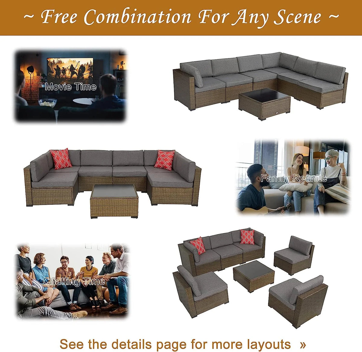 Gray Pe Wicker Rattan Patio Sofa Set E60777