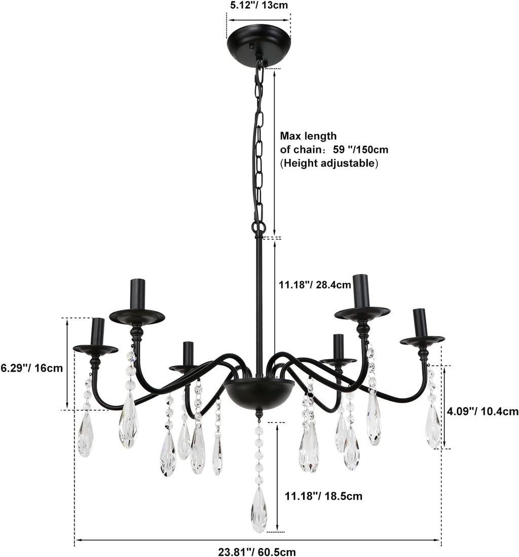 6 Lights Black Crystal Chandelier H181371