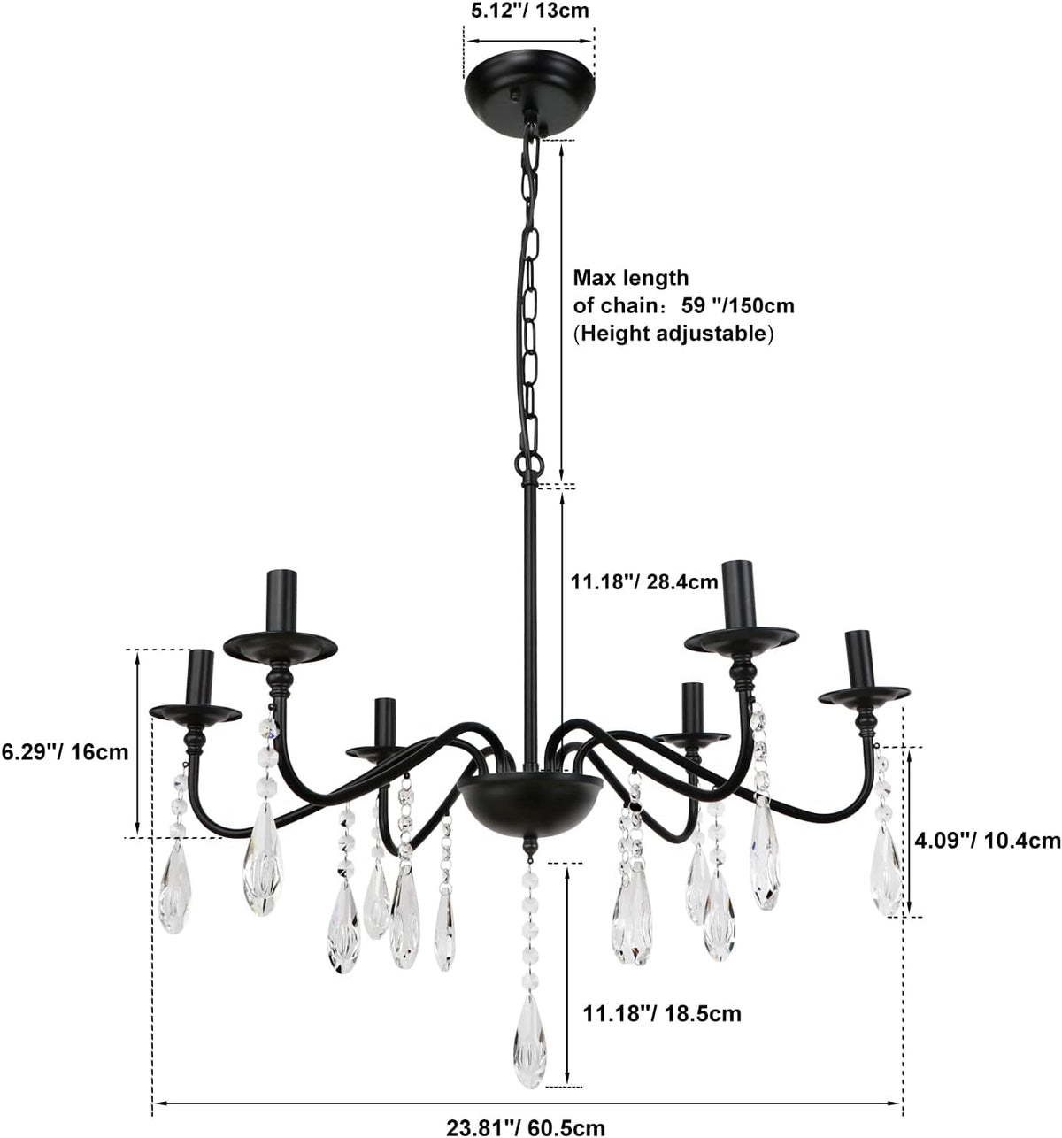 6 Lights Black Crystal Chandelier H181371
