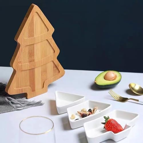 Christmas Tree Shaped Ceramic Platter with Wood Tray E257
