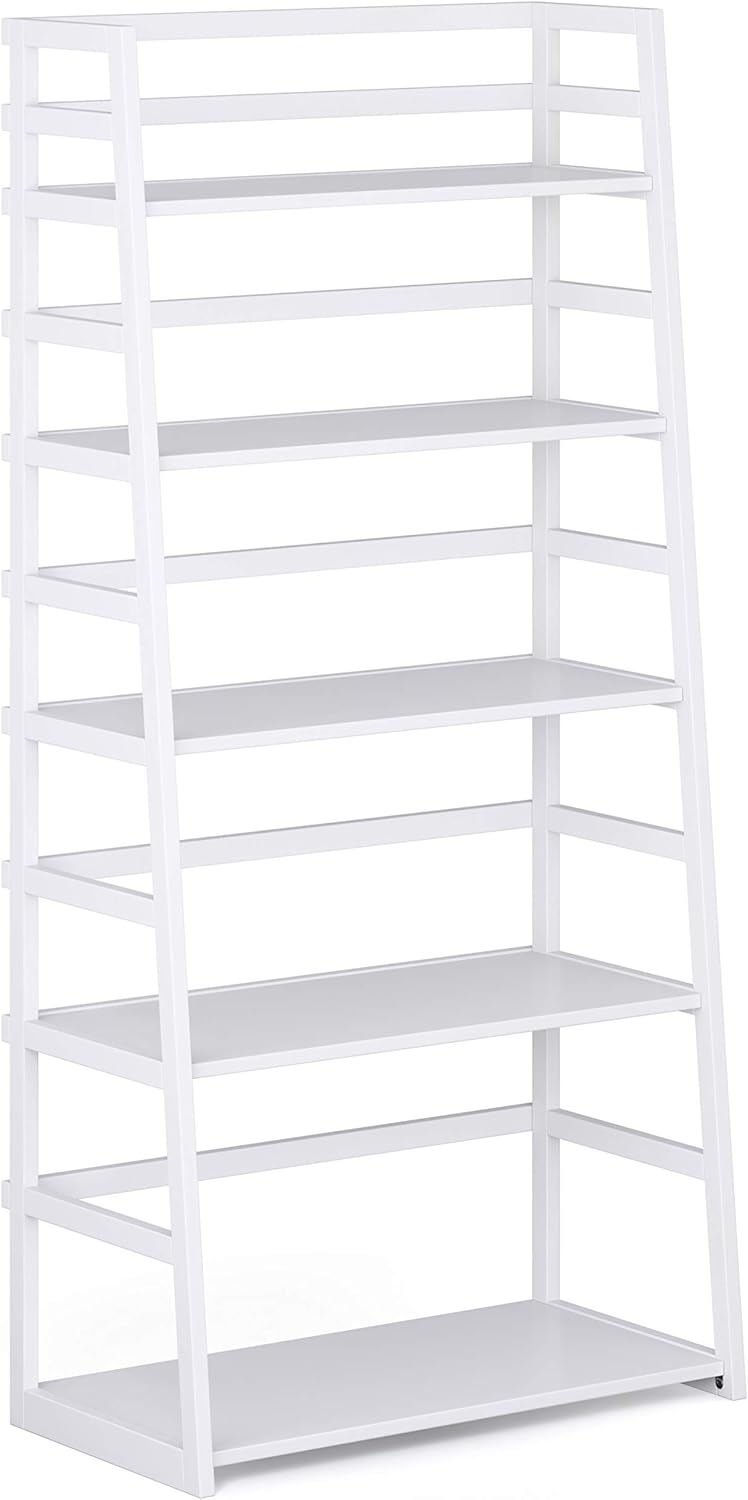 Black 5 Shelf Solid Wood Ladder Shelf Bookcase V613