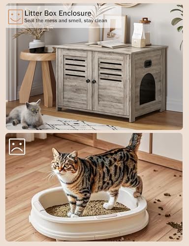Espresso Wooden Litter Box Enclosure with Double Rooms, 47.2" S593