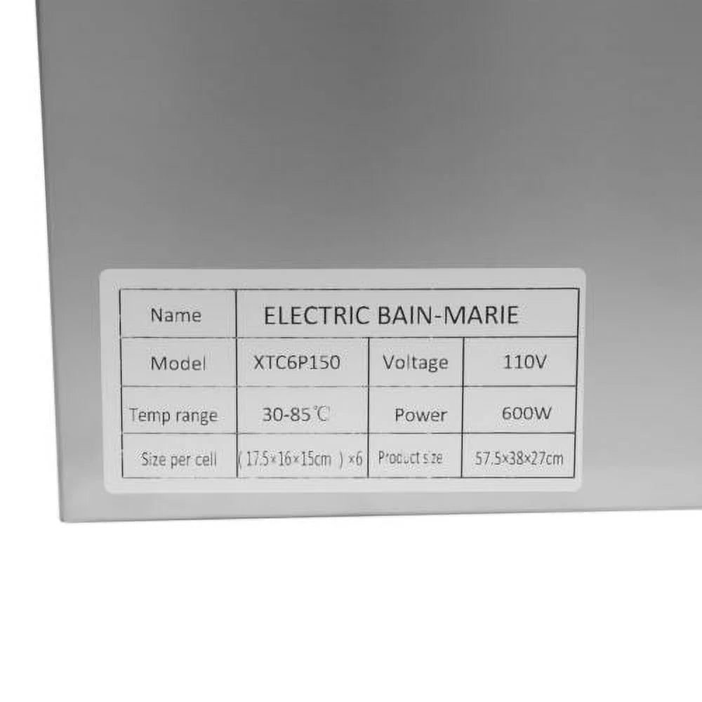600W 110V 6 Pots Pans Commercial Stainless Steel Food Warmer J945923