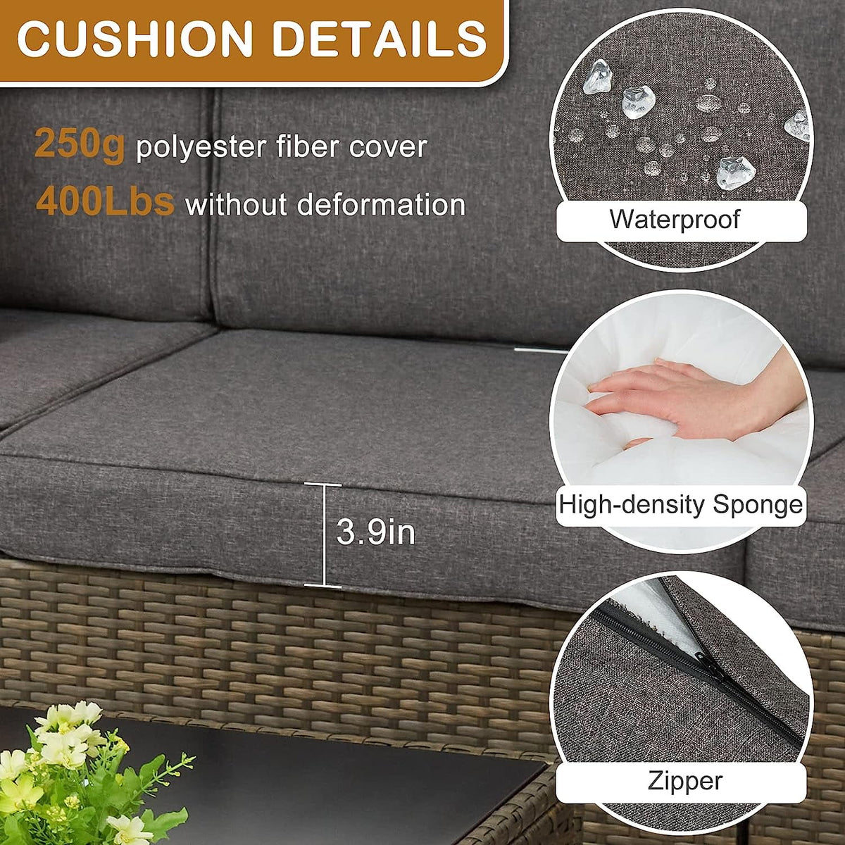 Gray Pe Wicker Rattan Patio Sofa Set E60777