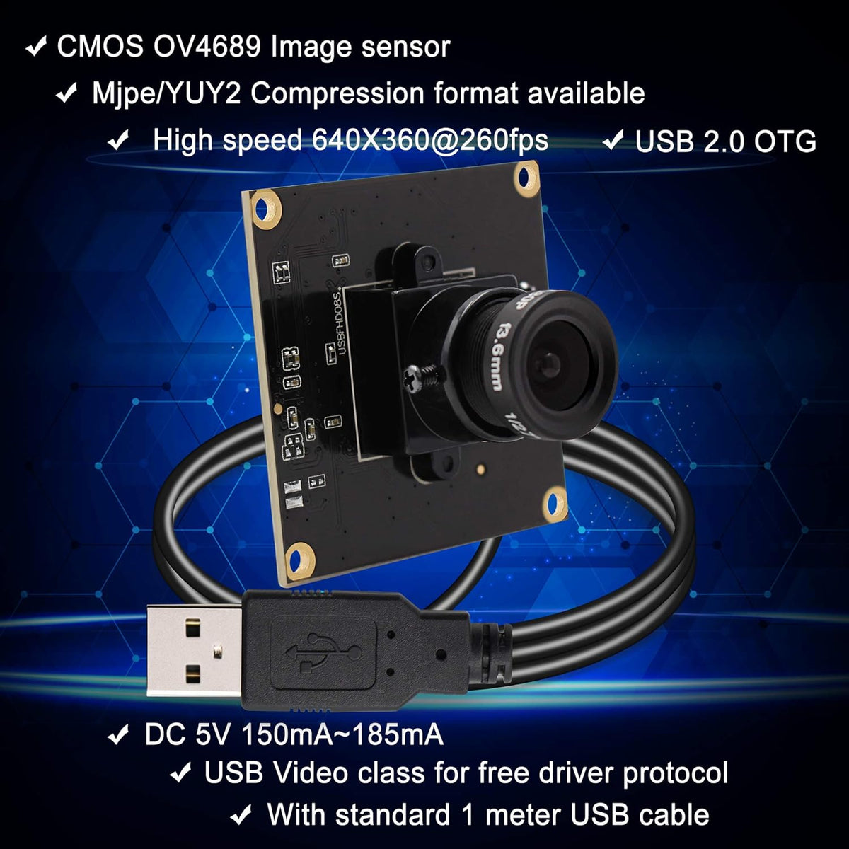 USB 2MP Web Camera Module 640x360 260fps 1080P B126