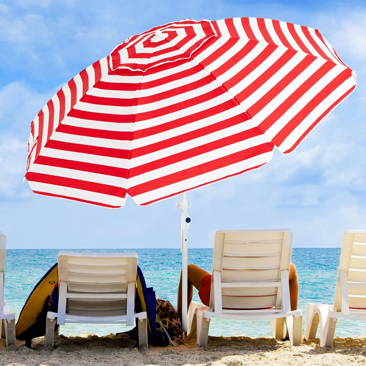 8.5FT Portable Beach Umbrella with Sand Anchor and Carry Bag M834