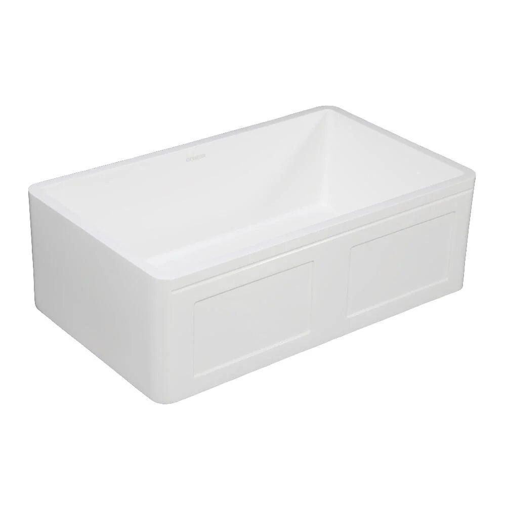 33 In. Apron Front Farmhouse Single Bowl Kitchen Sink, Matte White L490