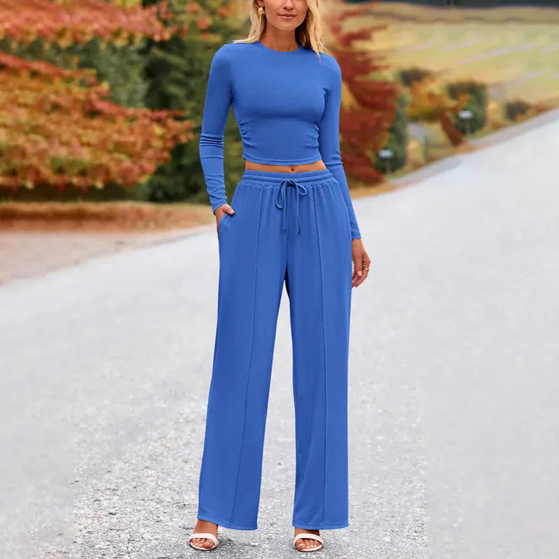 Crop Top Straight Leg Pants 2-Piece Lounge Set X646728