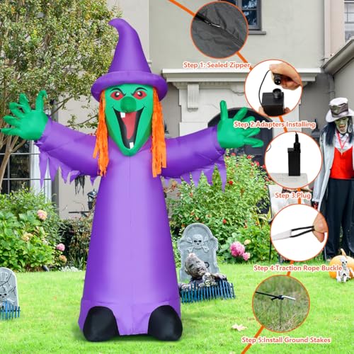 8 FT Halloween Inflatables Witch with Built-in LEDs P18080