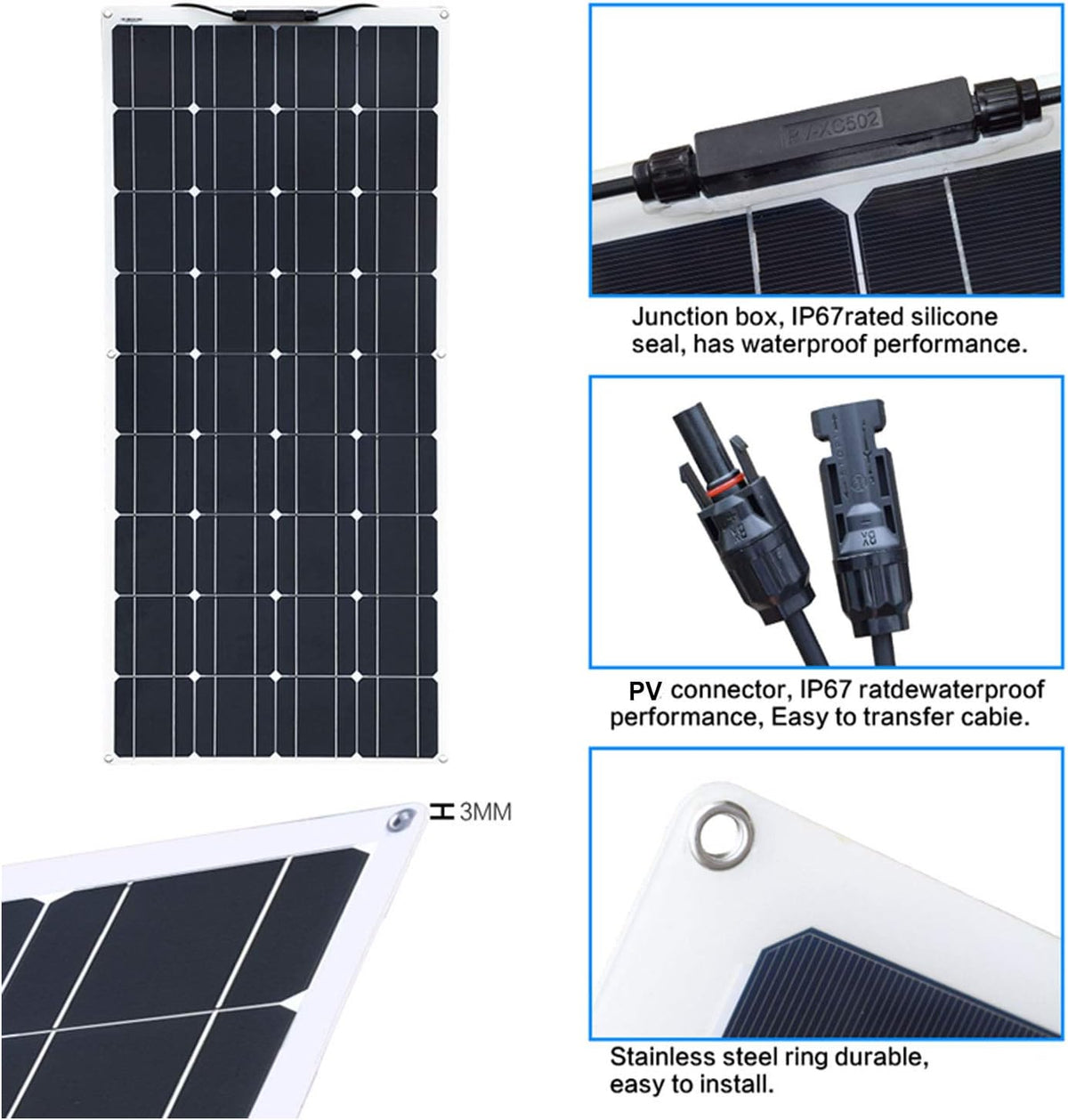 100W Flexible Solar Panel with 10A Charge Controller and Cables T7531