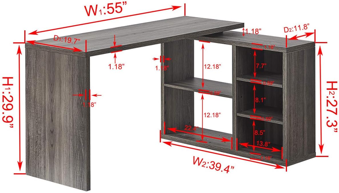 Grey L Shaped Computer Desk with Cabinet Drawer Storage V26254