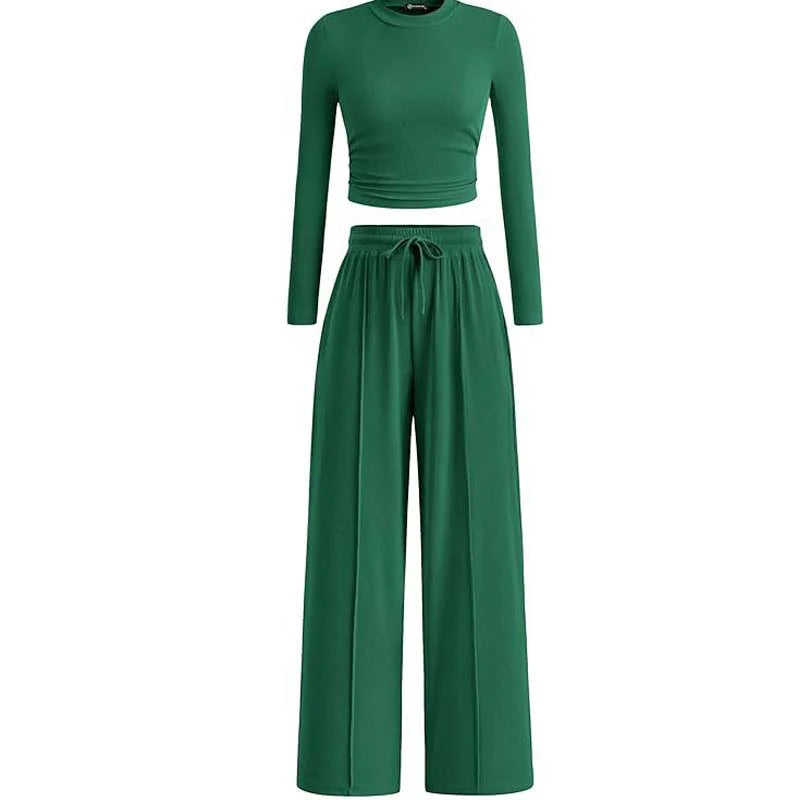 Crop Top Straight Leg Pants 2-Piece Lounge Set X646728