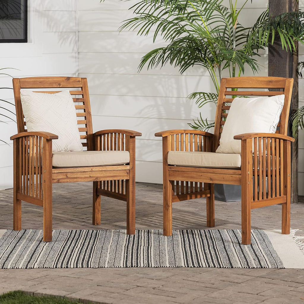 2 Piece Solid Acacia Wood Outdoor Dining Chairs, Set of 2, Brown D508