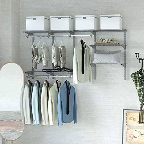 4 to 6 FT Wall-Mounted Closet Organizer Kit with Wire Shelving and Hanging Rods Q2088