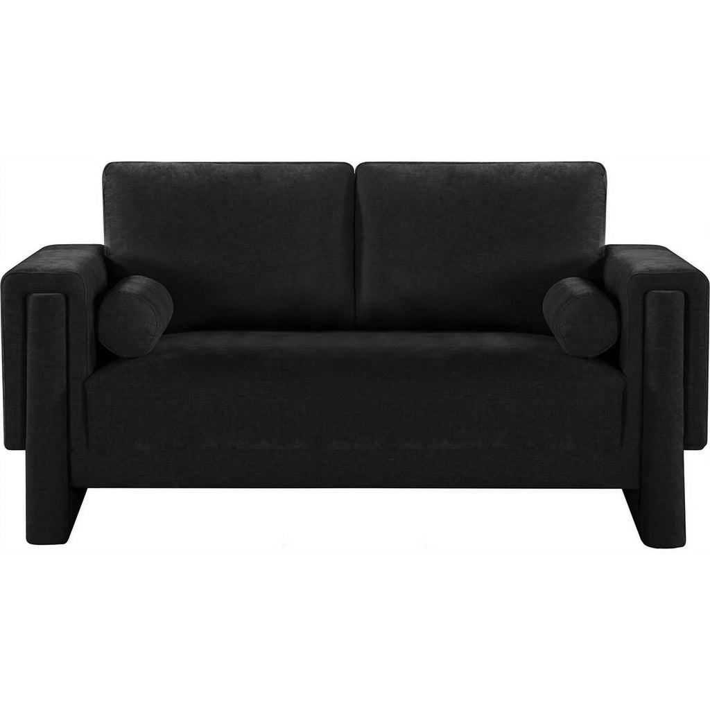 Black Chenille Fabric Loveseat J9503