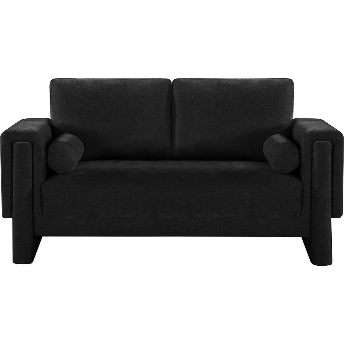 Black Chenille Fabric Loveseat J9503