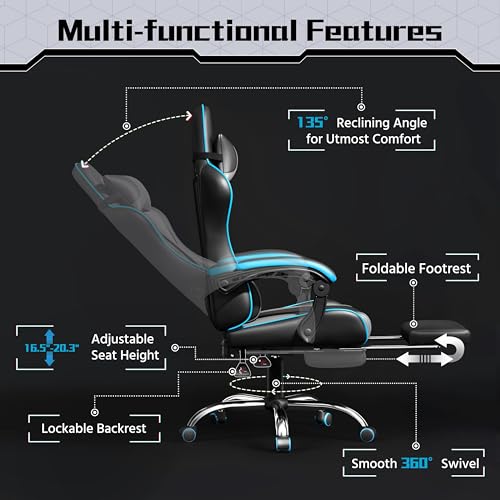 Black Gray Ergonomic Gaming Chair with Massage Lumbar Support and Footrest M212