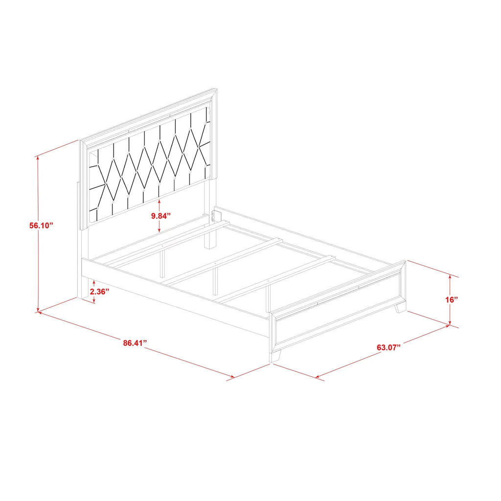 White Wood Queen Bed with Adjustable Slat P435425