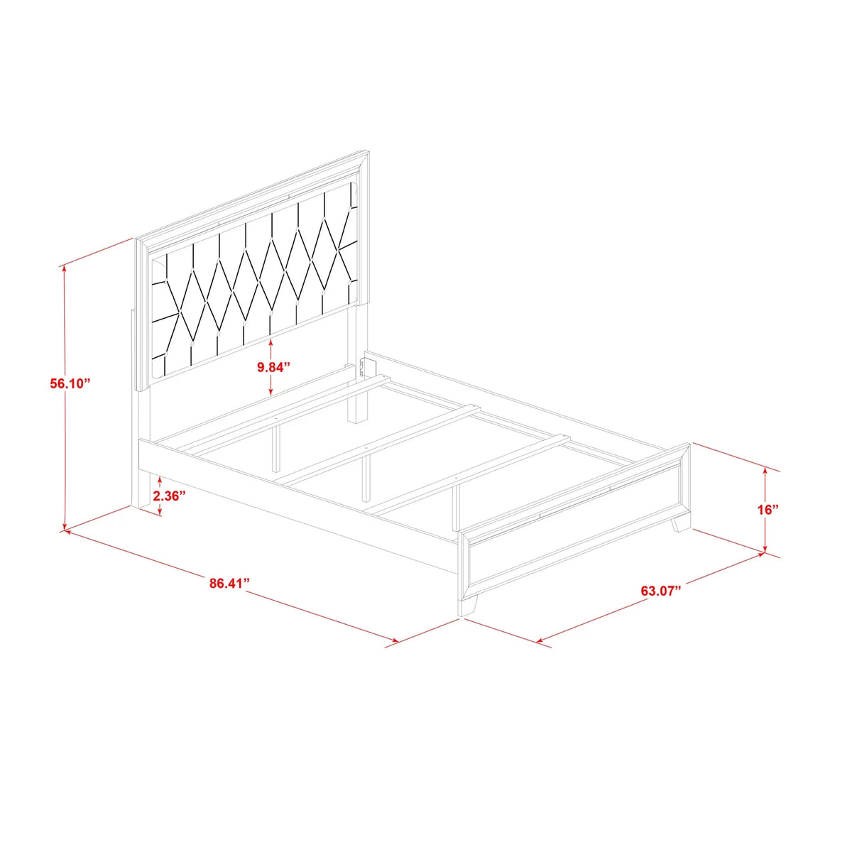 White Wood Queen Bed with Adjustable Slat P435425