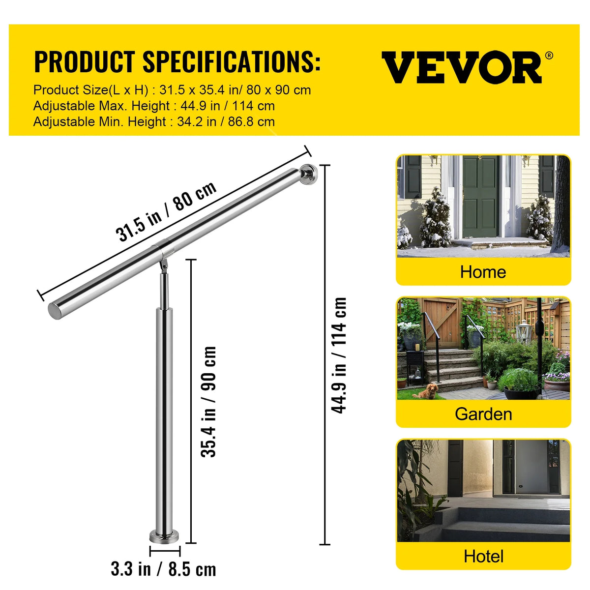 Stainless Steel 1 Step Handrail 80 x 90 CM K306