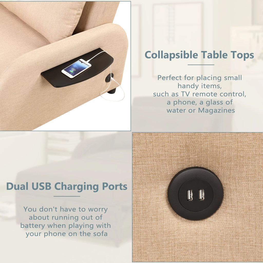 Beige 3 in 1 Pull Out Sofa Sleeper with USB Charge F433