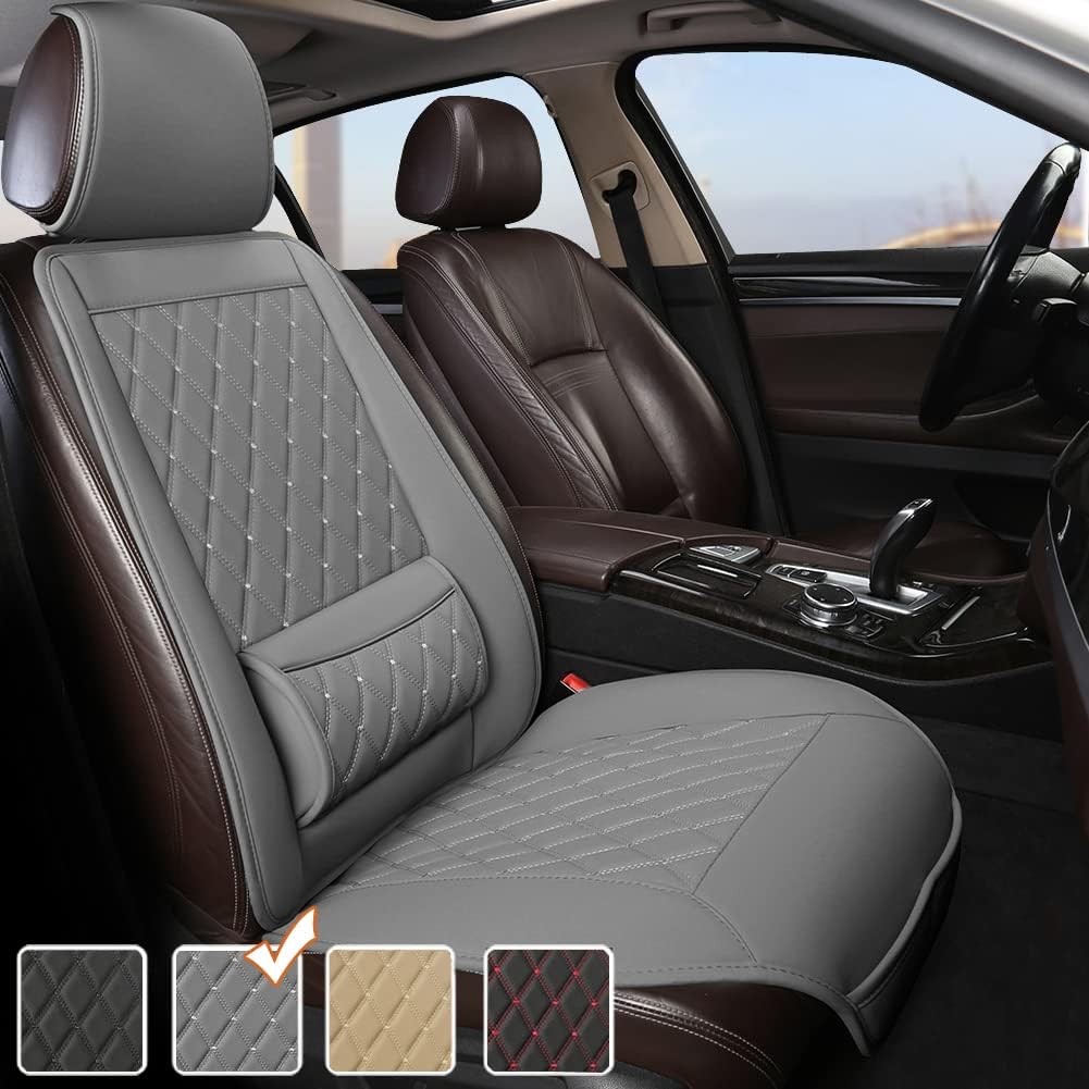 Beige PU Leather Car Seat Covers with Lumbar Support L91475