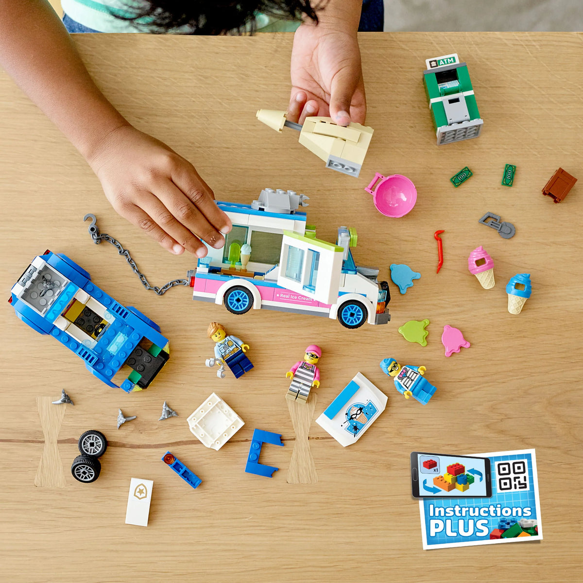 Ice Cream Truck Police Chase Van Toy with Splat Launcher & Police Car U59892