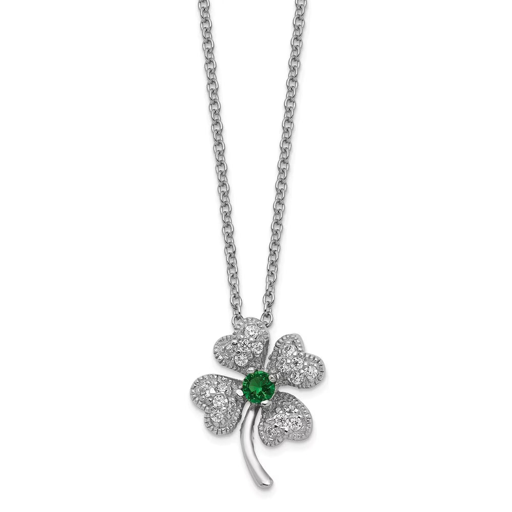 Green Glass & CZ 4-leaf Clover Necklace S758
