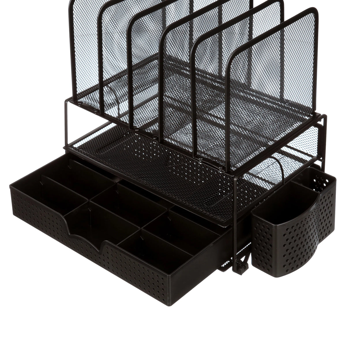 Black Mesh Desk Organizer with Sliding Drawer L192