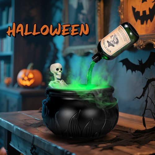 Black Cauldron Halloween Decoration with Skeleton Potion Bottles V3389
