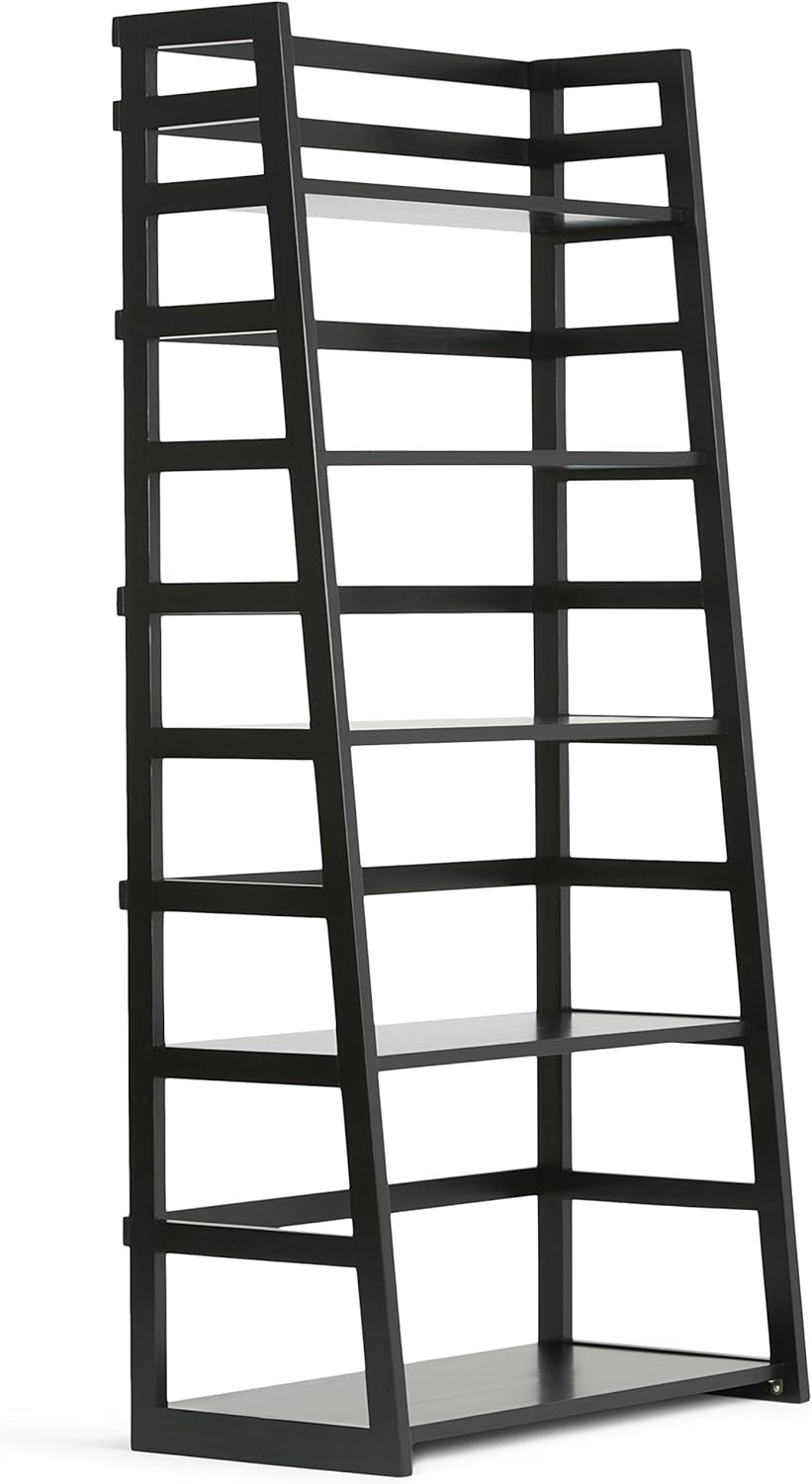 Black 5 Shelf Solid Wood Ladder Shelf Bookcase V613