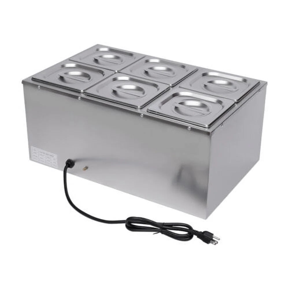 600W 110V 6 Pots Pans Commercial Stainless Steel Food Warmer J945923