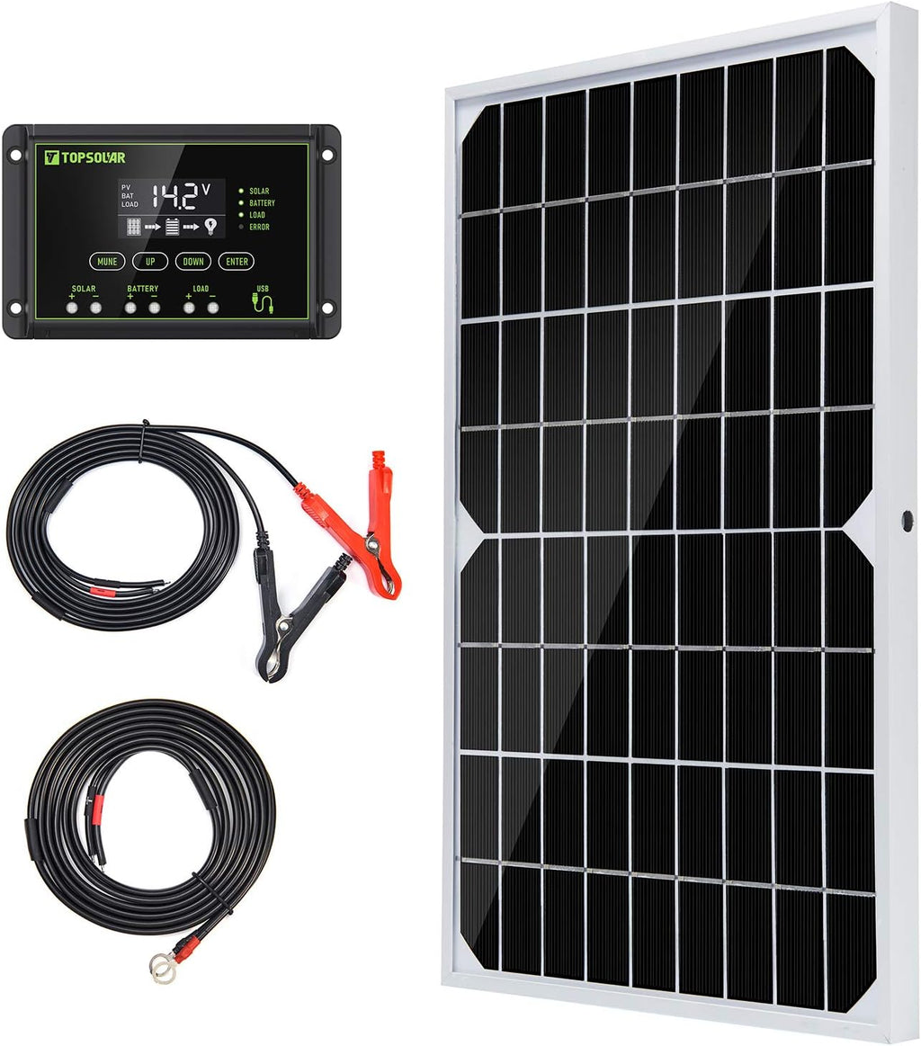 20W 12V Monocrystalline Solar Panel Kit with 10A Charge Controller Q387
