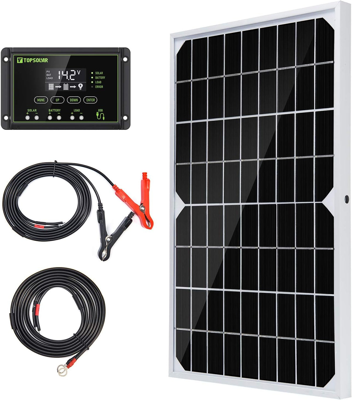 20W 12V Monocrystalline Solar Panel Kit with 10A Charge Controller Q387