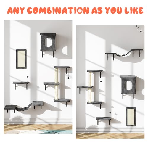 White 6 Pcs Cat Wall Shelves Set R129