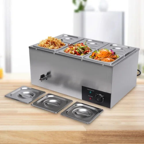 600W 110V 6 Pots Pans Commercial Stainless Steel Food Warmer J945923
