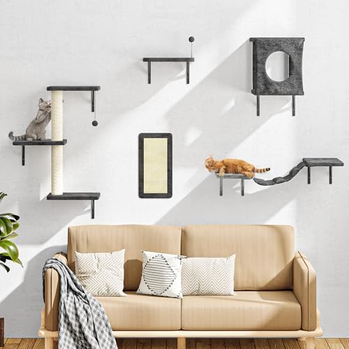 White 6 Pcs Cat Wall Shelves Set R129