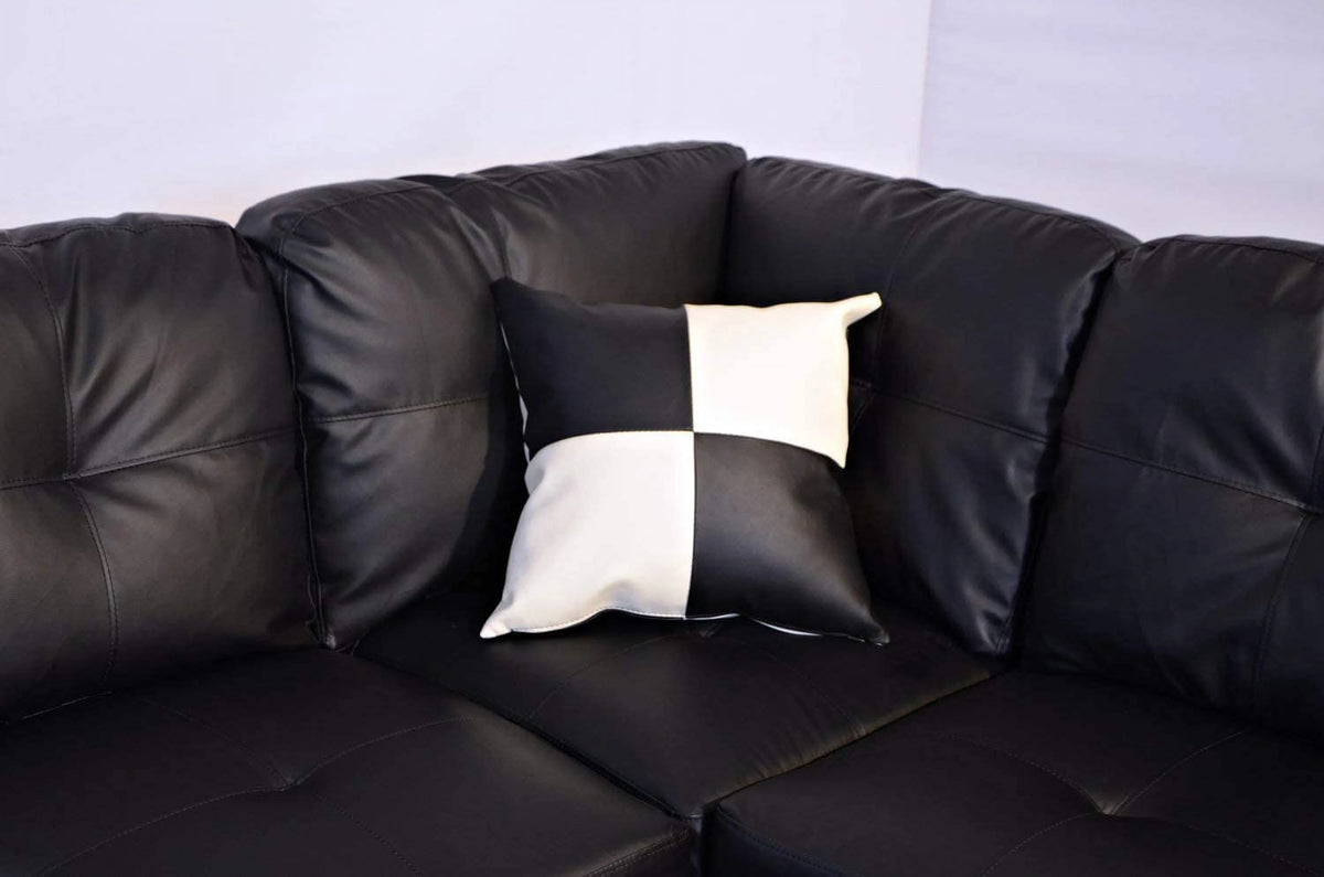 L-Shape Faux Leather Sectional Sofa with Chaise and Ottoman C9390