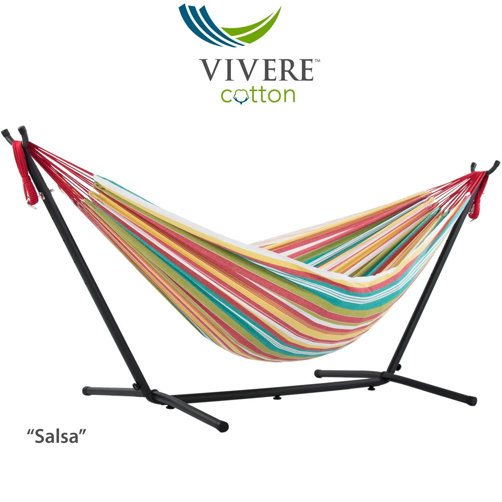 Double Cotton Hammock with Stand and Carry Bag U98987