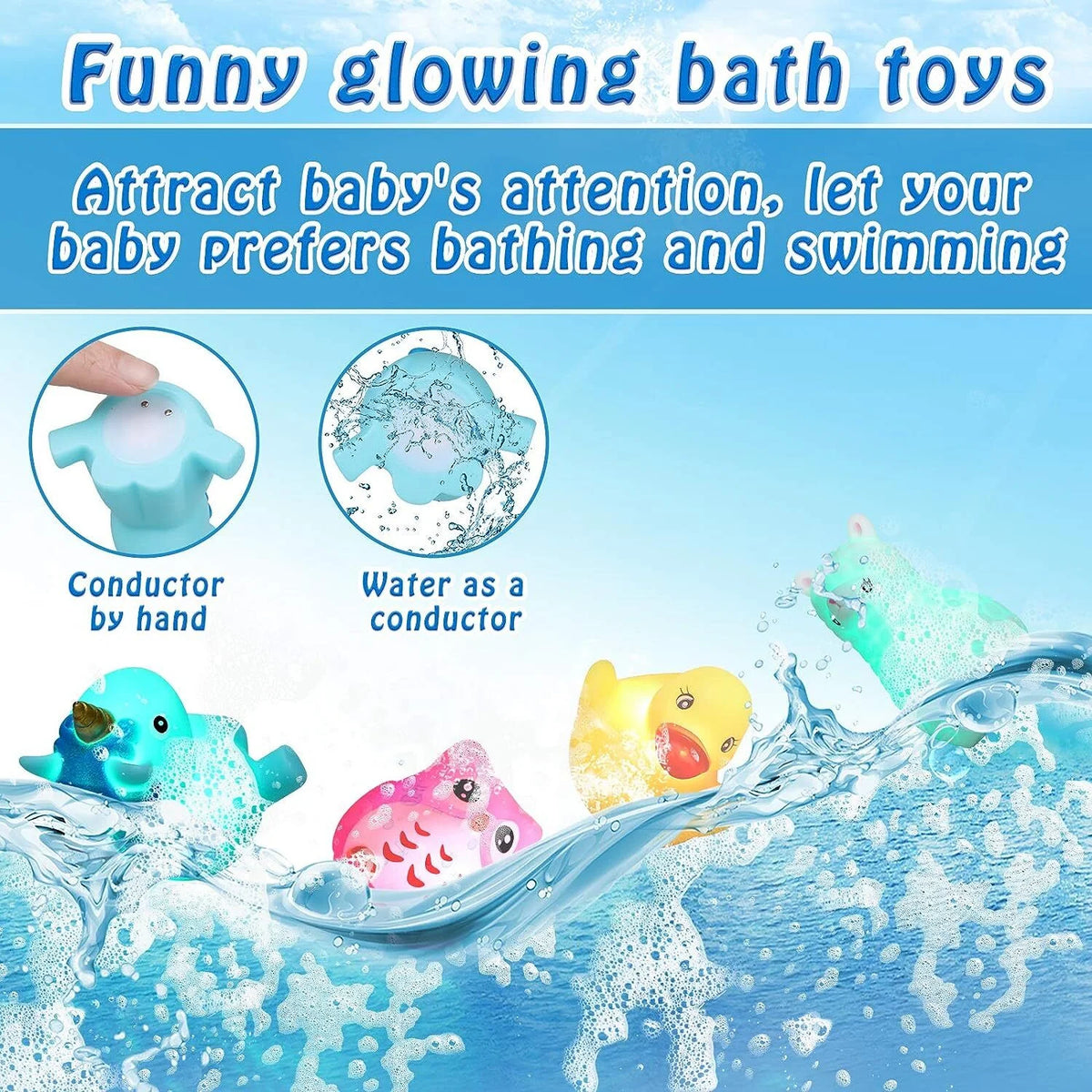 LED Light Baby Bath Toys Set with Storage Bag I5387
