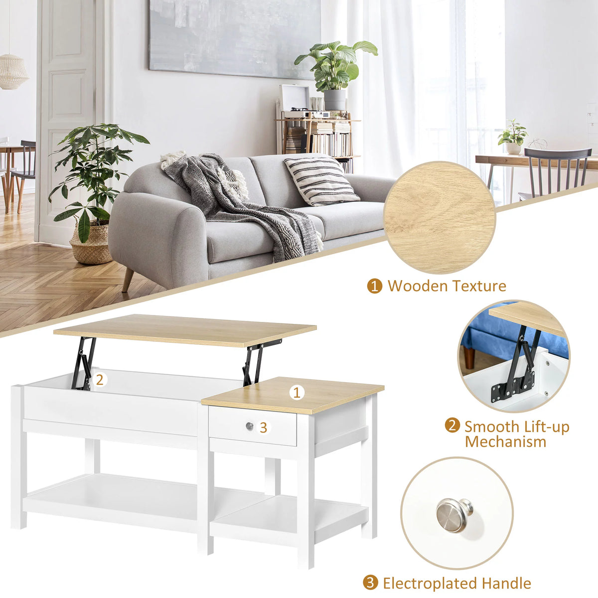 Oak Lift-up Coffee Table with Hidden Storage S7917