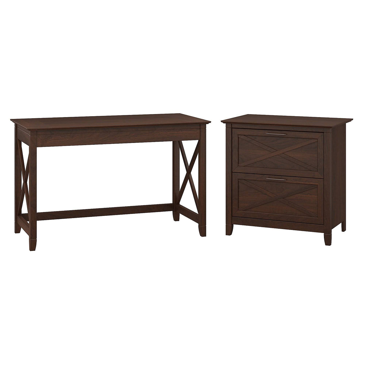 48W Writing Desk with 2 Drawer Lateral File Cabinet in Bing Cherry F468